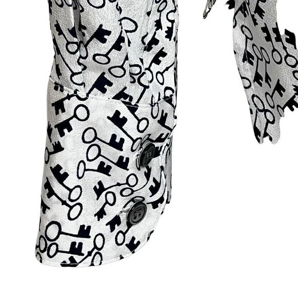 J. Crew classic silk button up blouse with Skelton key print black/white size 6 - Picture 12 of 15